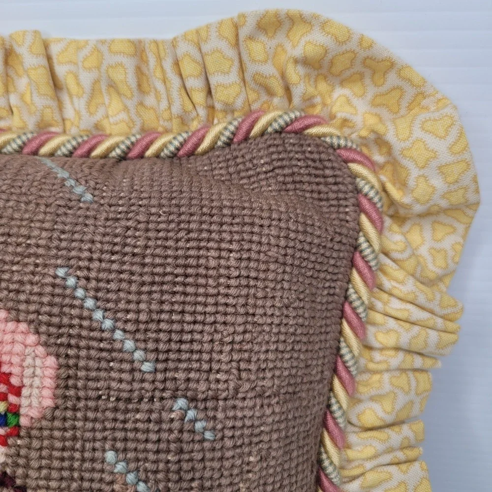Vintage 2 Girls with Umbrella Needlepoint Pillow 13